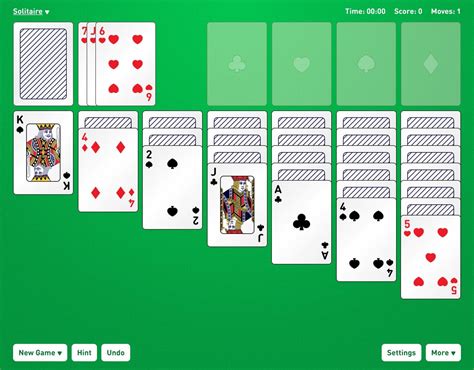 Classic Solitaire Layout. The game begins with 28 cards dealt into columns. This is known as the tableau. Seven cards are dealt in a row-one card face up, then six more continuing to the right face down. Next, deal a card face up on the second pile, then one more in each pile facing down. Continue in this fashion, dealing one less card each ...